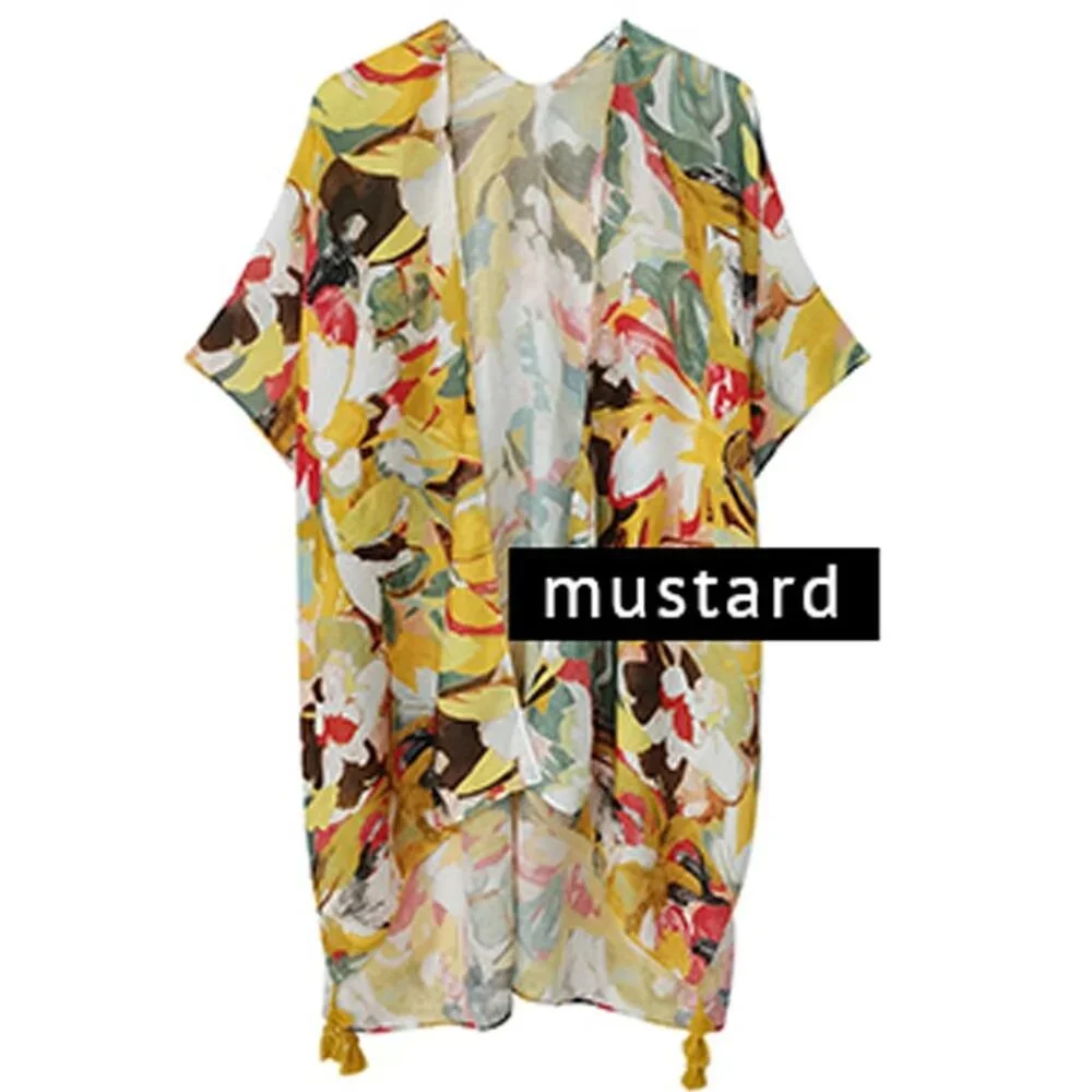 DIONA J ABSTRACT PRINT KIMONO ONE SIZE COLOR MUSTARD - Picture 1 of 3